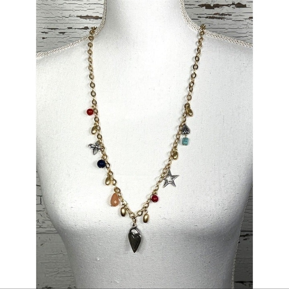 CHICO’S Gold & Silver Heart, Bee & Star Charm Necklace NWT